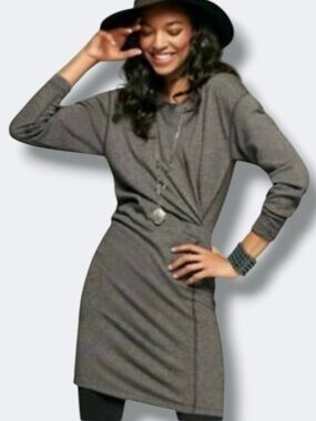 Cabi Put-On Dress Small Gray Heathered Sweatshirt Sheath Ruched Fall Casual New